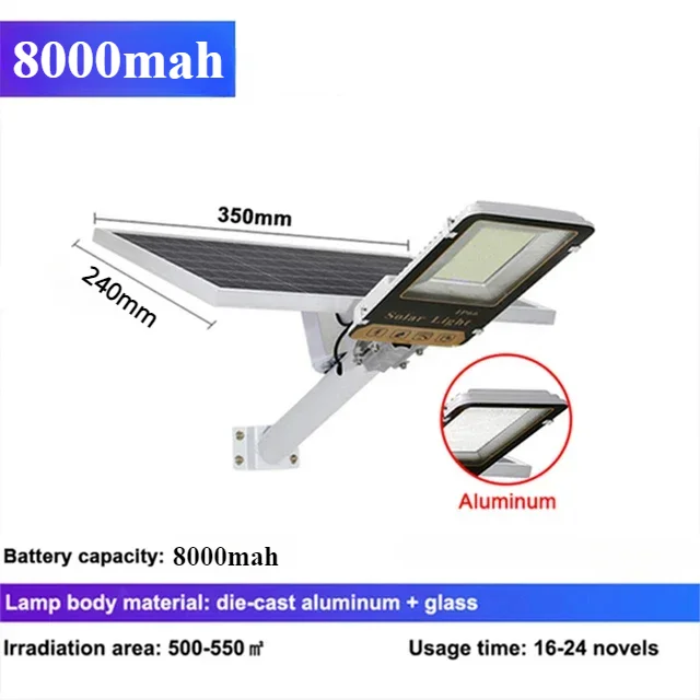 Aluminum 8000mah High Power Solar Light Outdoor Solar Street Light Waterproof Street Light - Image 7