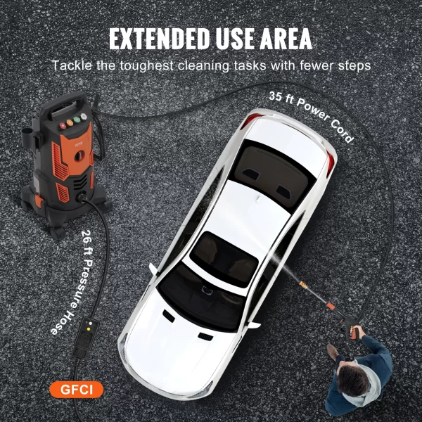 SucceBuy Electric Pressure Washer Power Washer Quick Connect Nozzles Foam Cannon Retractable Handle for Portable to Clean Patios - Image 6