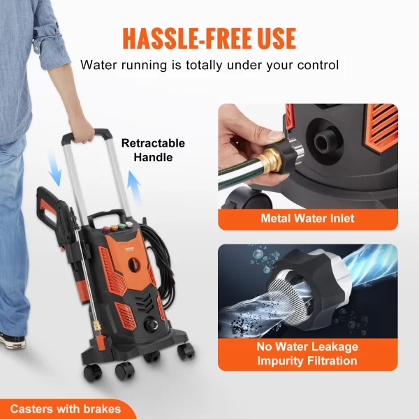 SucceBuy Electric Pressure Washer Power Washer Quick Connect Nozzles Foam Cannon Retractable Handle for Portable to Clean Patios - Image 4