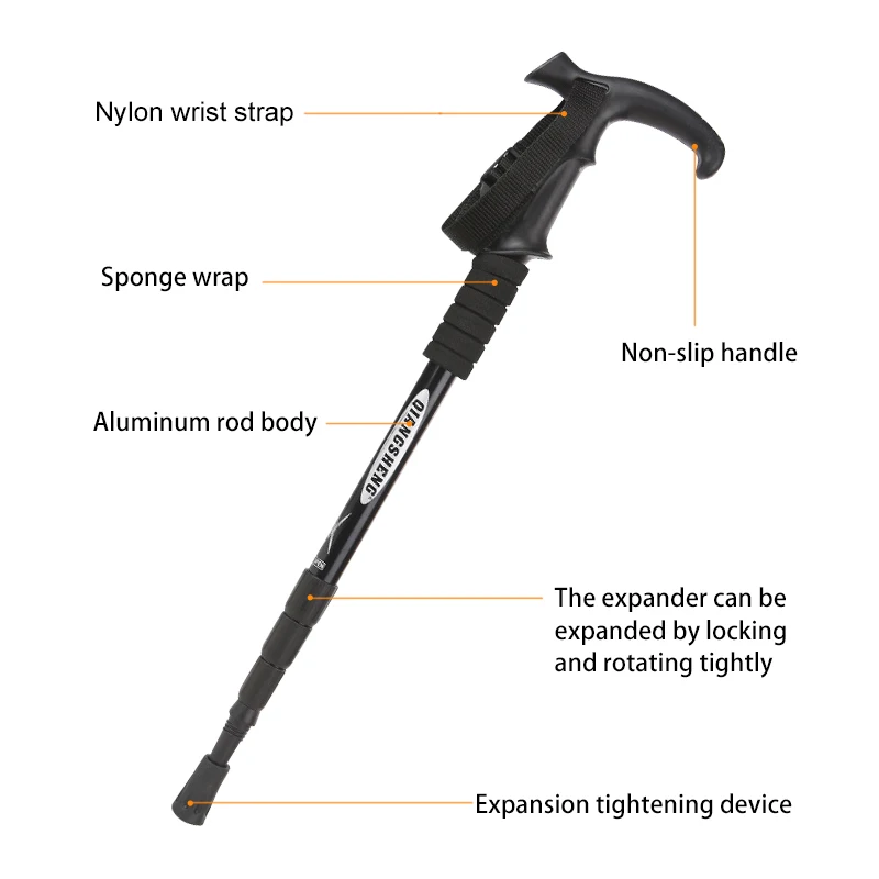 Outdoor Folding Trekkings Pole 4-Section Portable Walking Hiking Telescopic Stick Lightweight - Image 3