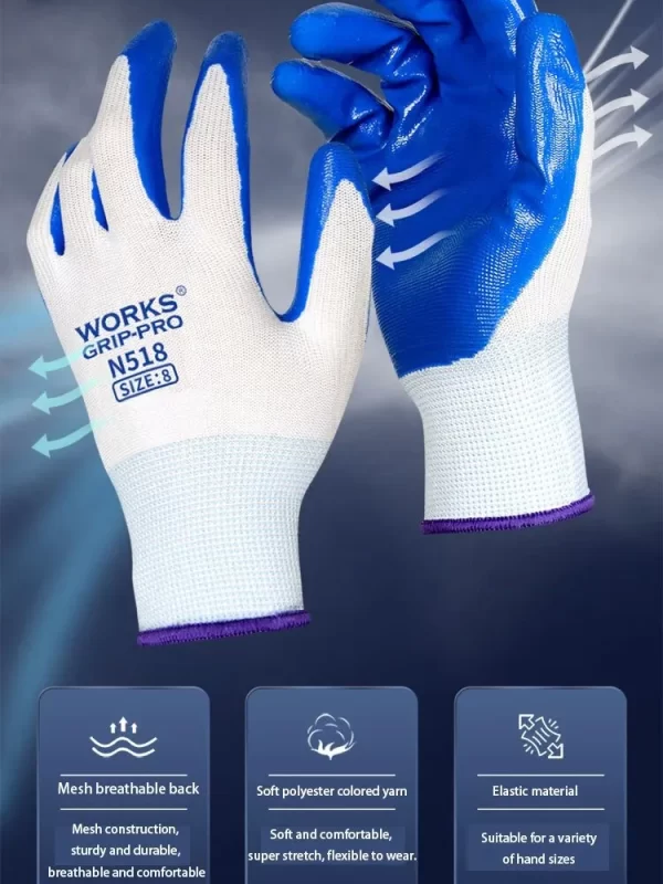 3 Pairs Of Non-slip Wear-resistant Breathable Nitrile Non-slip Work Gloves - Image 3