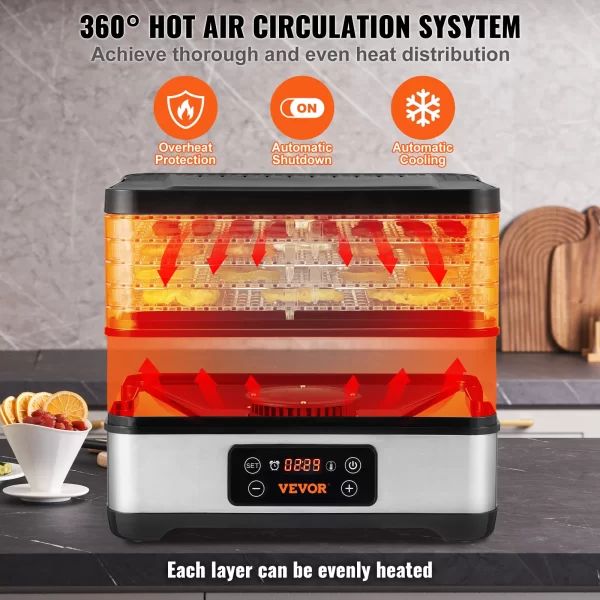 SucceBuy 5 Tray Food Dehydrator Machine 300W Stainless Steel Electric Food Dryer - Image 5