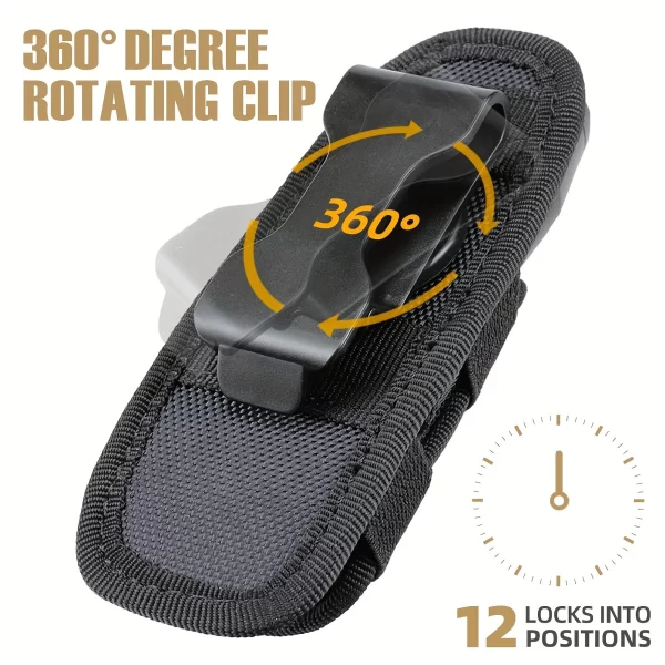Tactical Flashlight Pouch Holster, Rotatable Holder Belt Clip Tactical Torch Carry Case - Image 3