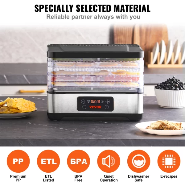 SucceBuy 5 Tray Food Dehydrator Machine 300W Stainless Steel Electric Food Dryer - Image 4
