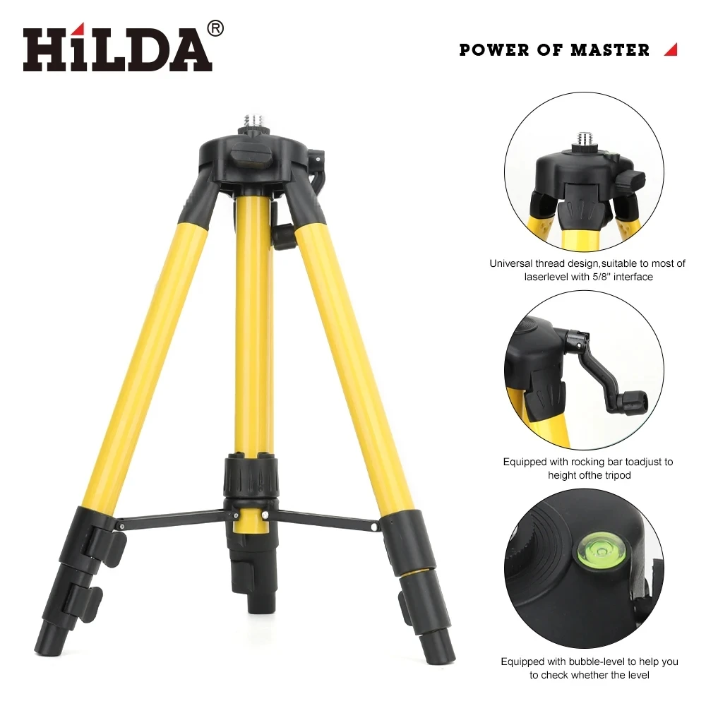 HILDA 1.2M/1.5M 5/8 Inch Adjustable Height Thick Ferroalloy Tripod Laser Level Stand Base for Self Leveling