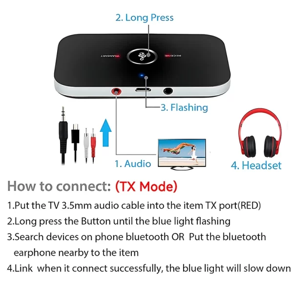 B6 2 IN 1 Bluetooth 5.3 Audio Transmitter Receiver 3.5mm AUX Jack RCA USB Dongle Music Wireless Adapter For Car PC TV Headphone - Image 11
