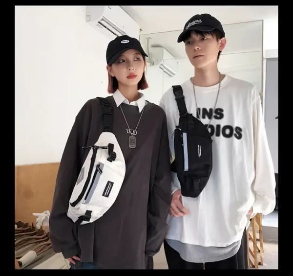 Japanese Harajuku Reflective Chest Bag Women and Men Waist Bag Collage Student Crossbody Bags Purses and Handbags - Image 15