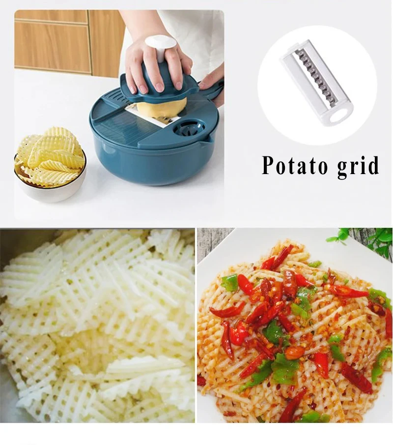 9 in 1 Vegetable Cutter Multi-Functional Potatoes Manually Cut Shred Slicer Grater - Image 6