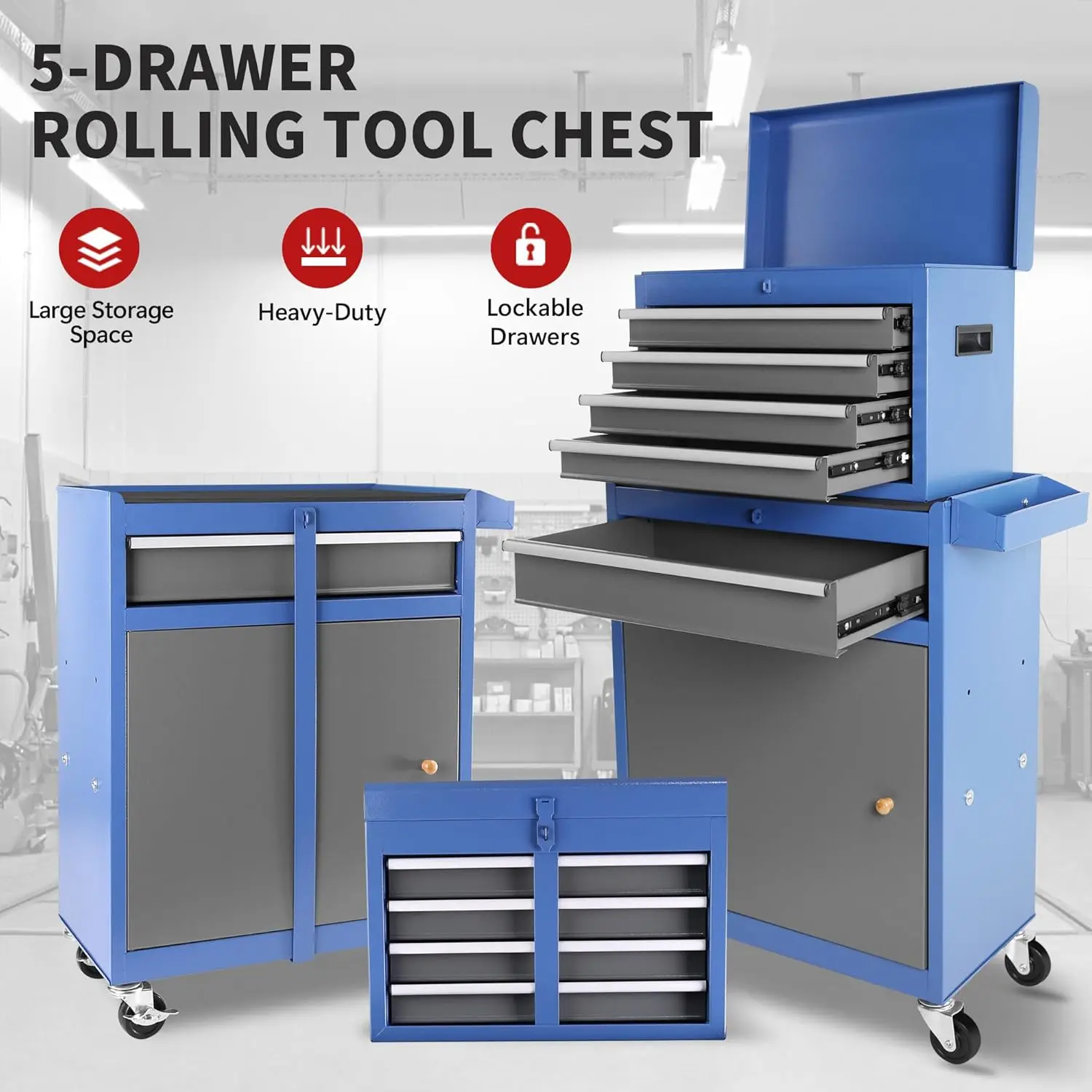 Roller cabinet with 5 drawers removable top box with inner lining adjustable shelf locking mechanism - Image 20
