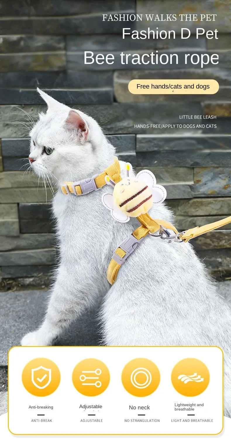 Cat Harness Leash Collar Set Adjustable Cartoon Bee Double Layer Dog Harness for Small Medium Pet Collar Leash - Image 10