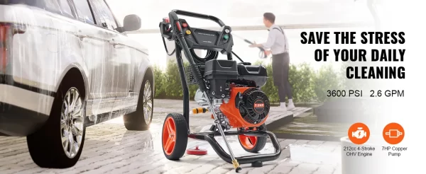 SucceBuy Gas Pressure Washer 3600 PSI 2.6 GPM Gas Powered Pressure Washer with Copper Pump Spray Gun and Extension Wand 5Nozzles - Image 9