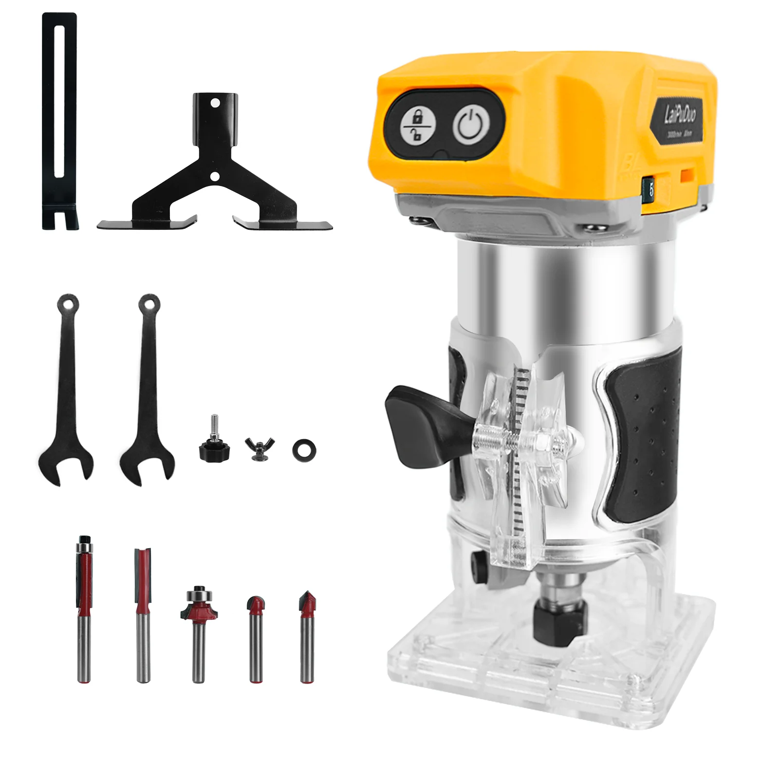 Cordless Wood Router 800W 30000RPM Brushless Electric Trimmer Woodworking Trimming Machine for Dewalt 20V Battery (No Battery)