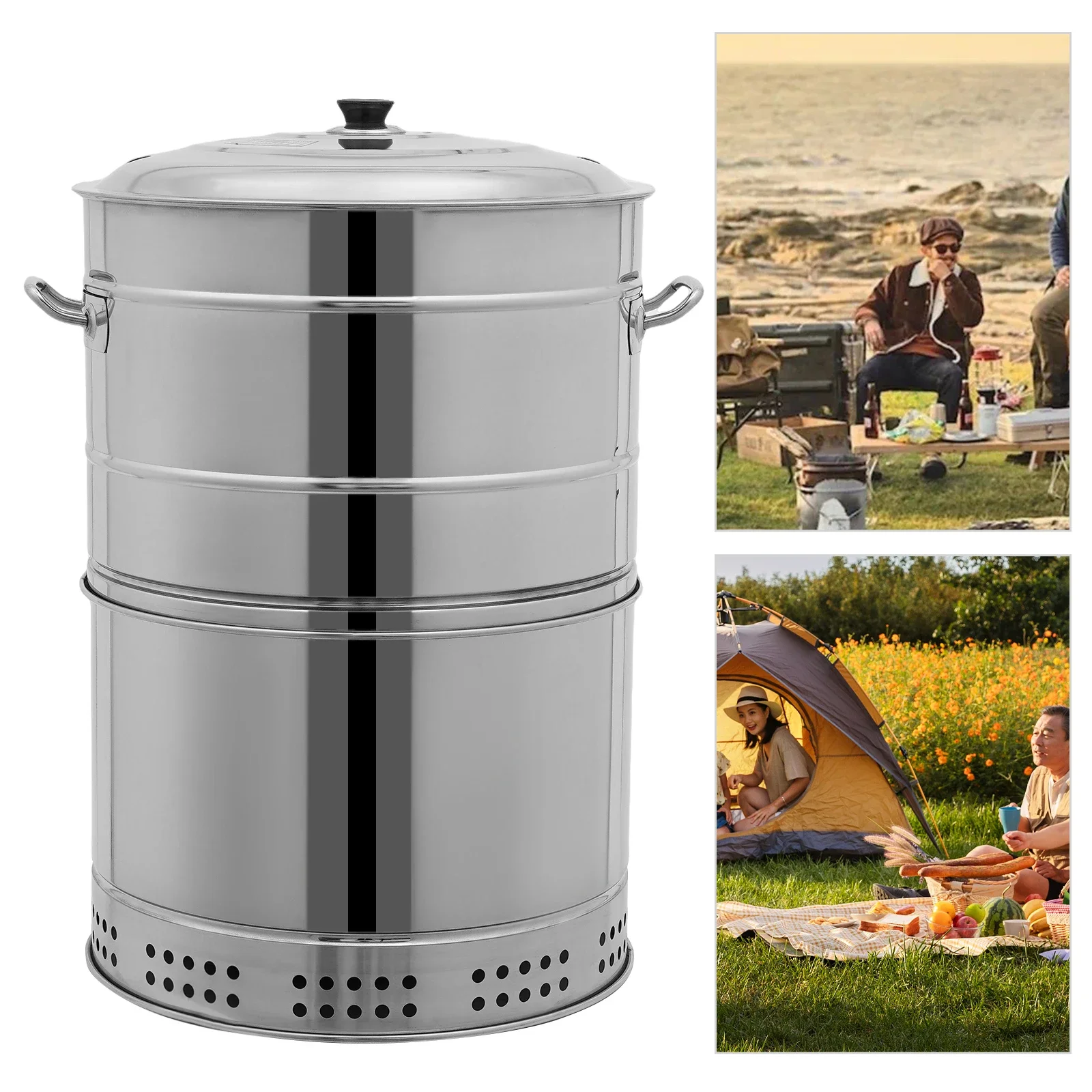 Large Portable Smokeless Charcoal Grill, 360° Stainless Steel BBQ Barrel with 50 Skewers - Image 2