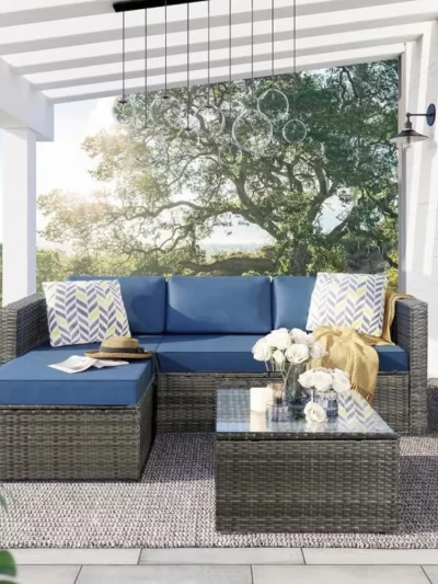 3-Piece Outdoor Patio Sectional Sofa Set with Cushions and Adjustable Coffee Table