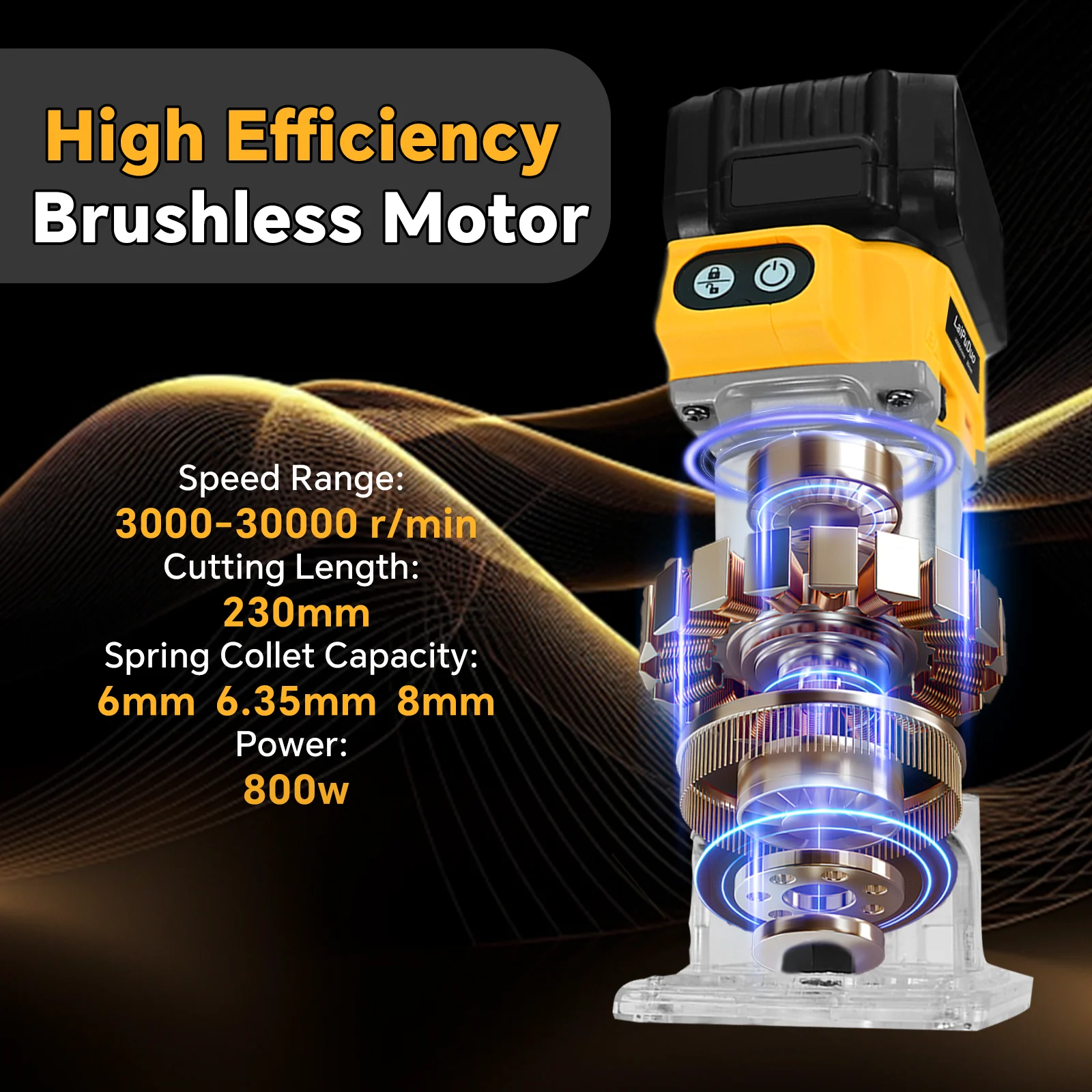 Cordless Wood Router 800W 30000RPM Brushless Electric Trimmer Woodworking Trimming Machine for Dewalt 20V Battery (No Battery) - Image 3