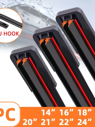 1PC Universal double rubber strip J/U-shaped wiper blade, front wiper glass cleaner