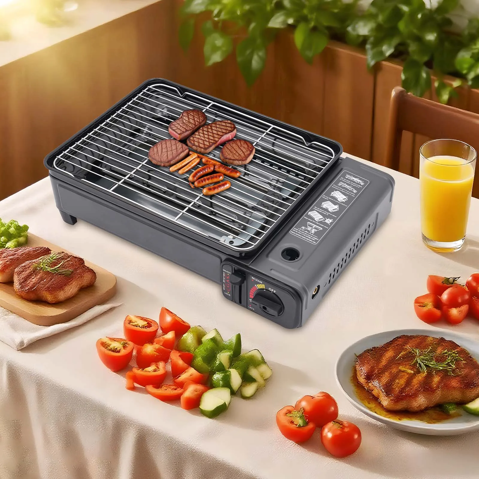 Portable Butane Grill Stove Camping Grill Gas Stove Free Standing BBQ Grill w/Grilling Net Carry Case - Image 4