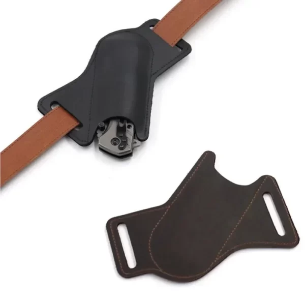 1pcs Leather Anti-scratch Storage Sheath Folding Flick Knife Waist Belt Clip - Image 7