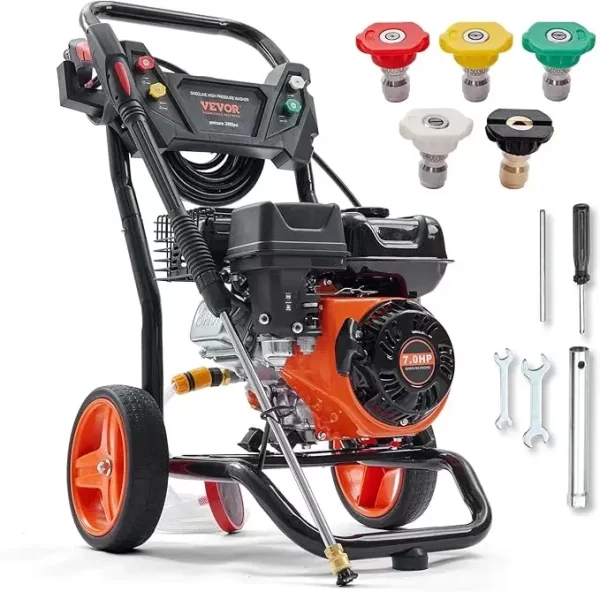 Gas Powered Pressure Washer 3400 PSI 2.6 GPM, with Spray Gun and Extension Wand
