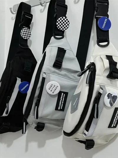 Japanese Harajuku Reflective Chest Bag Women and Men Waist Bag Collage Student Crossbody Bags Purses and Handbags