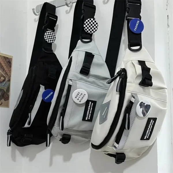 Japanese Harajuku Reflective Chest Bag Women and Men Waist Bag Collage Student Crossbody Bags Purses and Handbags