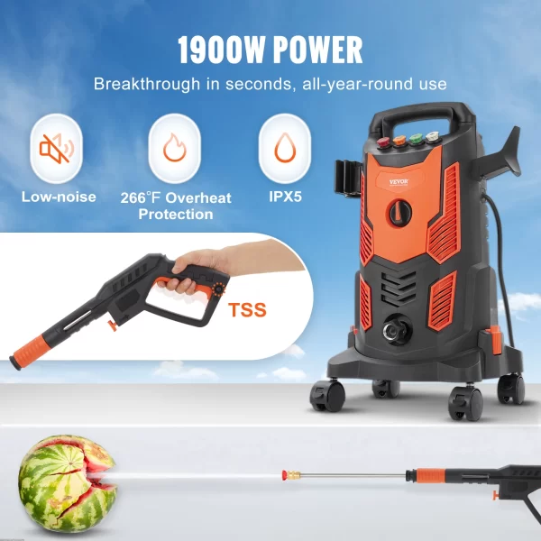 SucceBuy Electric Pressure Washer Power Washer Quick Connect Nozzles Foam Cannon Retractable Handle for Portable to Clean Patios - Image 3