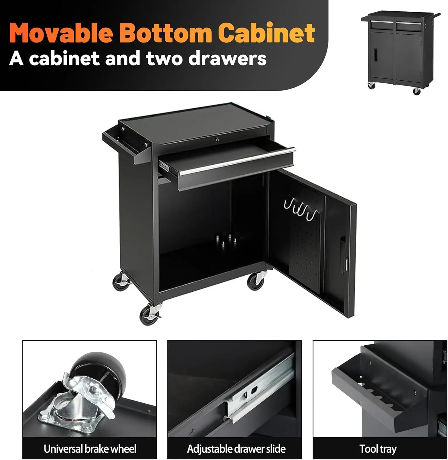 Roller cabinet with 5 drawers removable top box with inner lining adjustable shelf locking mechanism - Image 4