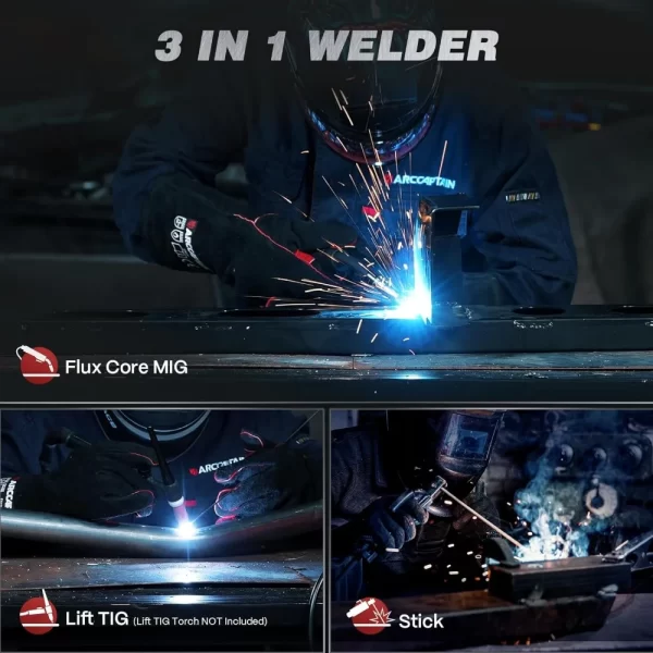 ARCCAPTAIN 135A MIG Welder, 2025 Newest [Large LED Display] 110V Welder Flux Core MIG, Lift TIG, Stick, 3 in 1 Welding Machine G - Image 3