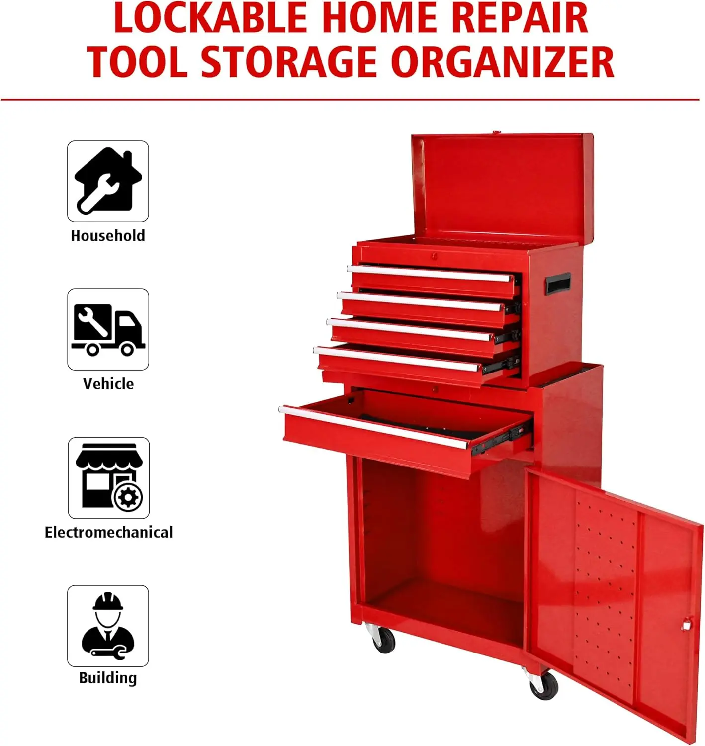 Roller cabinet with 5 drawers removable top box with inner lining adjustable shelf locking mechanism - Image 27