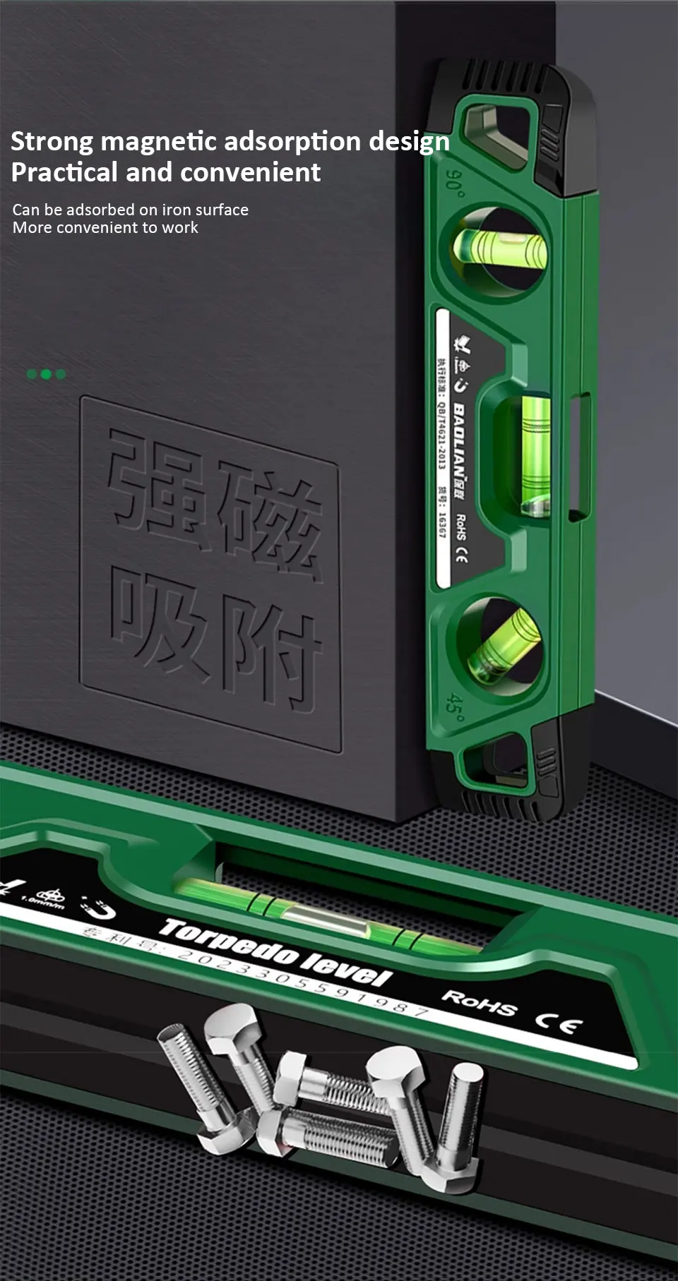 225MM Three Bubble Level Ruler High Precision Spirit Level Magnetic Lever Angle Gauge Finder - Image 13