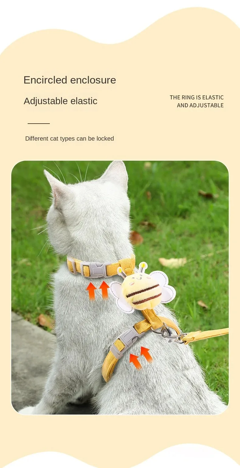Cat Harness Leash Collar Set Adjustable Cartoon Bee Double Layer Dog Harness for Small Medium Pet Collar Leash - Image 14