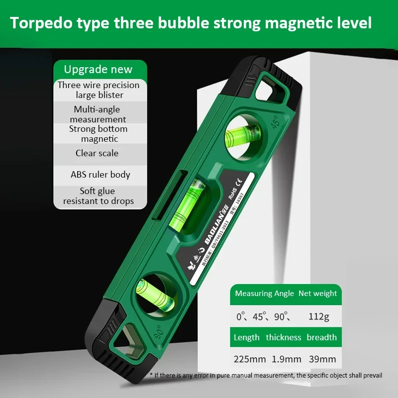 225MM Three Bubble Level Ruler High Precision Spirit Level Magnetic Lever Angle Gauge Finder - Image 5