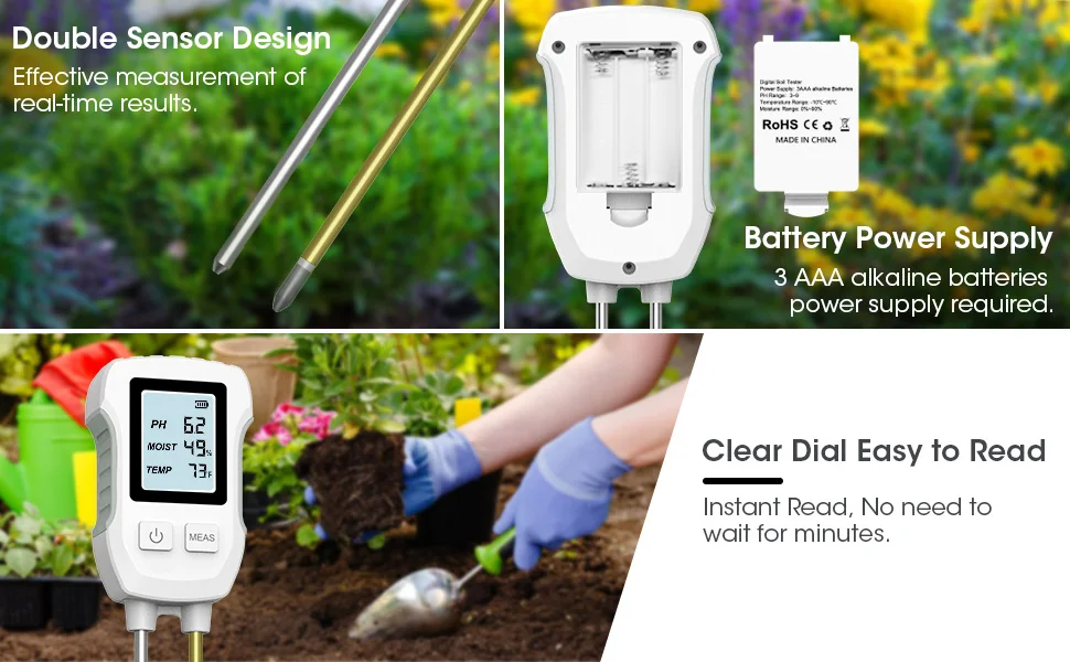 3 in 1 Digital LCD Soil Meter PH/Moisture/Temperature Soil Tester with Backlight for House Plants - Image 8