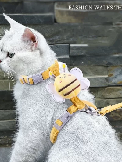 Cat Harness Leash Collar Set Adjustable Cartoon Bee Double Layer Dog Harness for Small Medium Pet Collar Leash