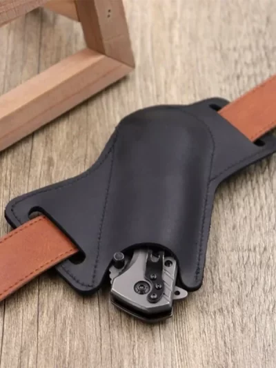 1pcs Leather Anti-scratch Storage Sheath Folding Flick Knife Waist Belt Clip