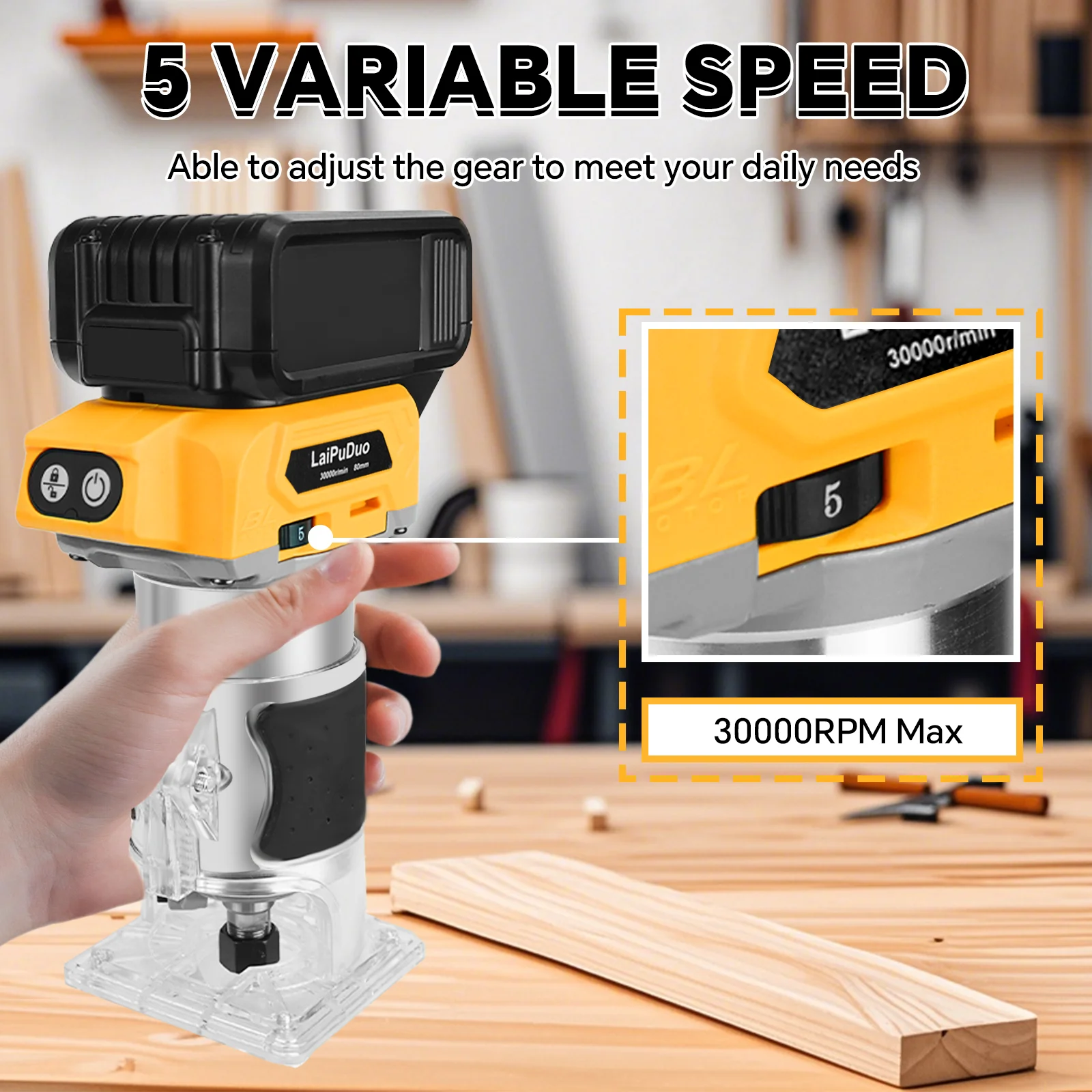 Cordless Wood Router 800W 30000RPM Brushless Electric Trimmer Woodworking Trimming Machine for Dewalt 20V Battery (No Battery) - Image 2