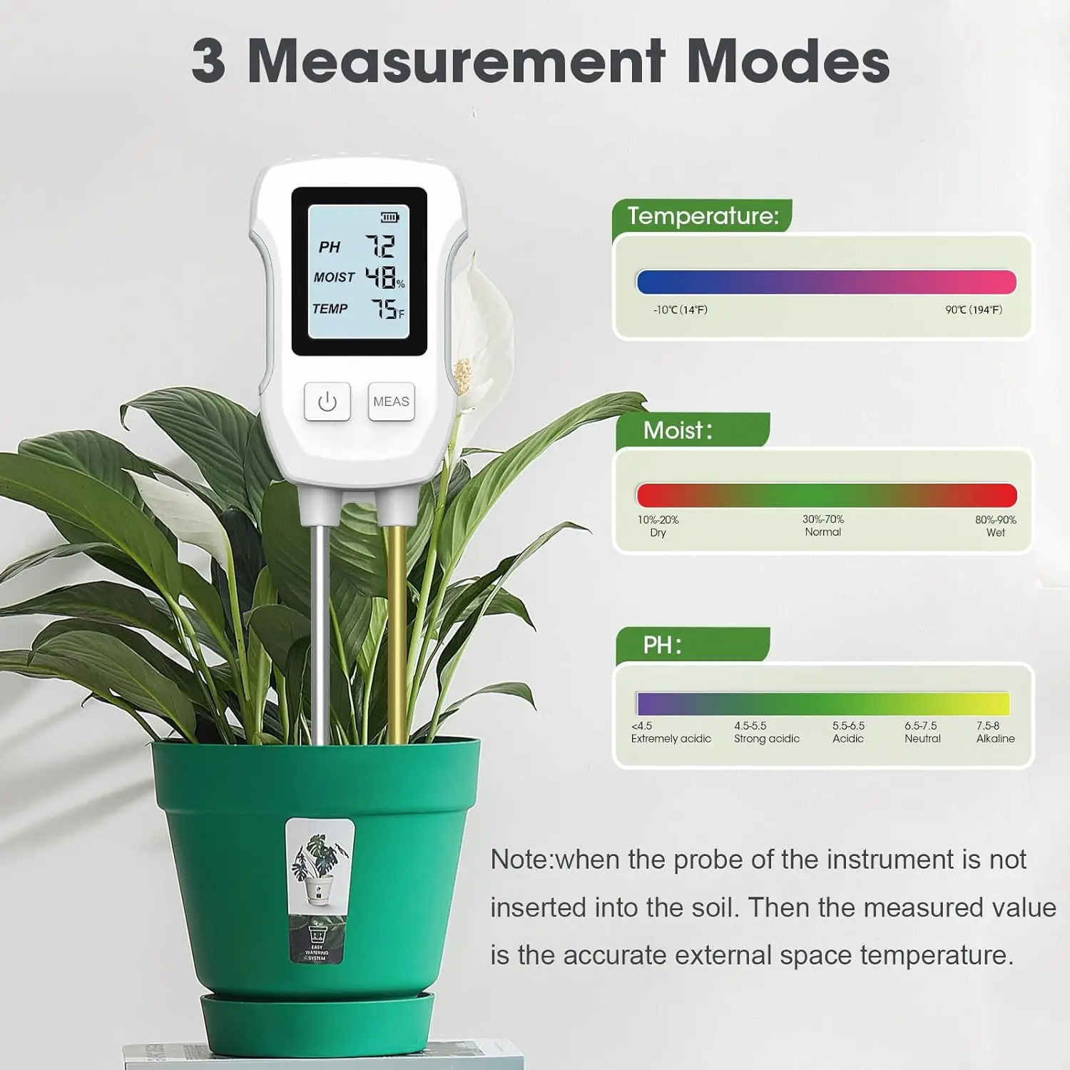 3 in 1 Digital LCD Soil Meter PH/Moisture/Temperature Soil Tester with Backlight for House Plants - Image 3