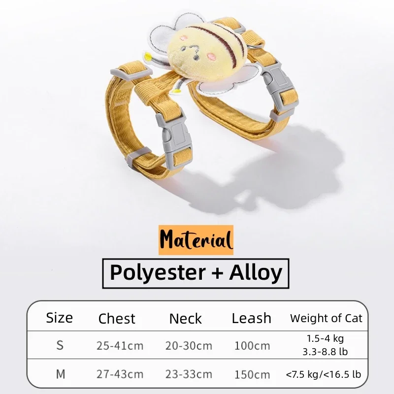 Cat Harness Leash Collar Set Adjustable Cartoon Bee Double Layer Dog Harness for Small Medium Pet Collar Leash - Image 4