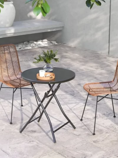 23 Inch Round Bistro Table with Tempered Glass Tabletop