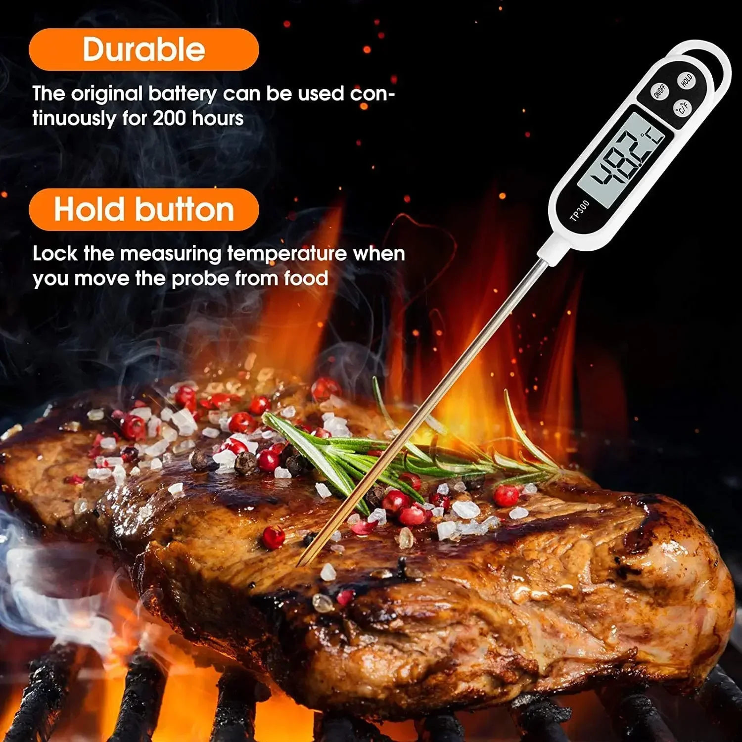 Food Thermometer Digital Real-Time Reading Meat And Beverage Thermometer With LCD Display And Probe Electronic Kitchen Thermomet - Image 2