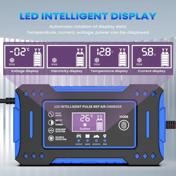 Battery Repair LCD Display 6A 12V Intelligent Car Battery Charger Car and Motorcycle Battery Charging Unit - Image 5