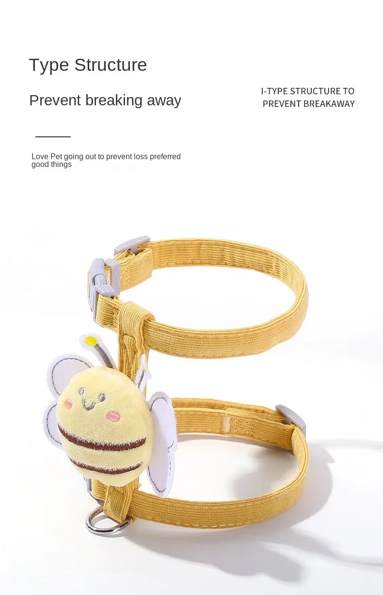 Cat Harness Leash Collar Set Adjustable Cartoon Bee Double Layer Dog Harness for Small Medium Pet Collar Leash - Image 11