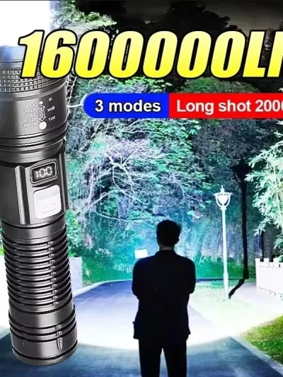 1600000 LM Super Bright Flashlight USB Rechargeable LED Long Range Tactical Lantern