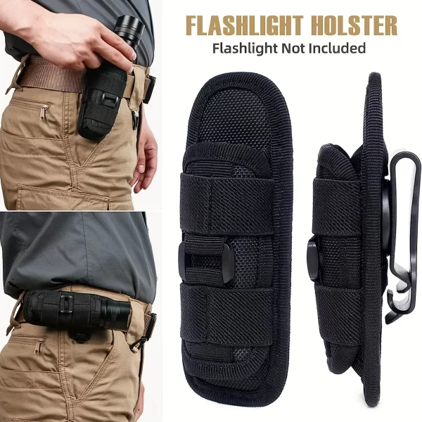 Tactical Flashlight Pouch Holster, Rotatable Holder Belt Clip Tactical Torch Carry Case - Image 4