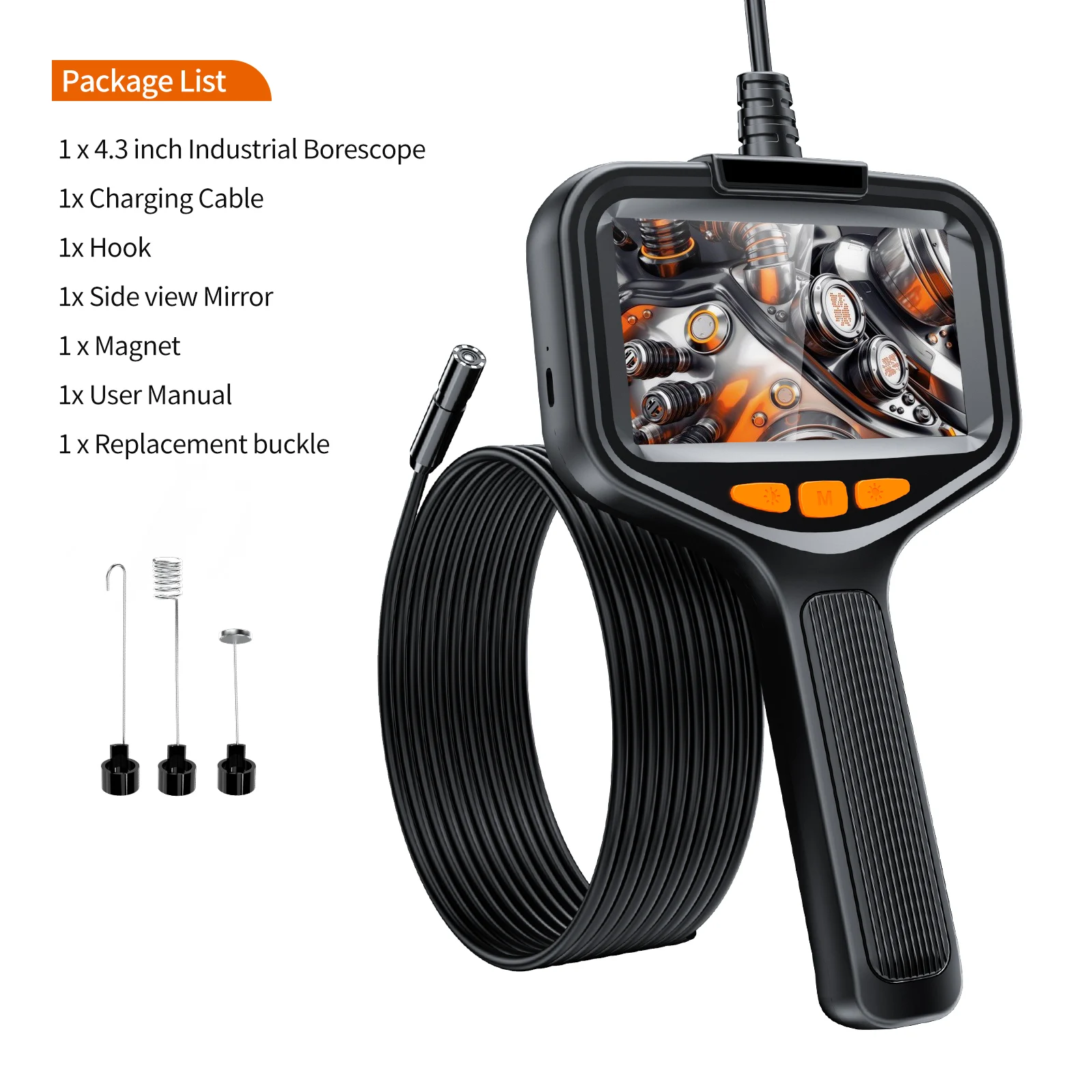 4.3'' LCD Screen HD Digital Handheld Borescope IP67 1080P Waterproof Snake Camera Sewer Inspection Camera with 8 LED Lights - Image 7