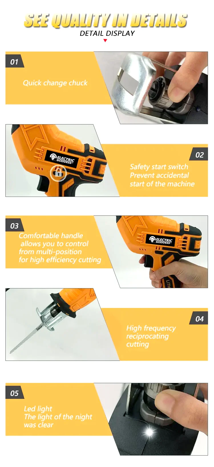 Electric Goddess Cordless Power Tools Reciprocating Saw Multi-Functional Metal Garden Tree Cutting Saw For Dewalt 20V Battery - Image 9