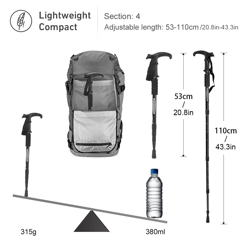 Outdoor Folding Trekkings Pole 4-Section Portable Walking Hiking Telescopic Stick Lightweight - Image 2
