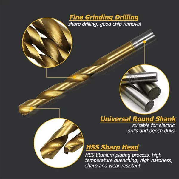 99Pcs 1.5mm - 10mm Titanium Coated Drill Bits HSS High Speed Steel Drill Bits Set - Image 11
