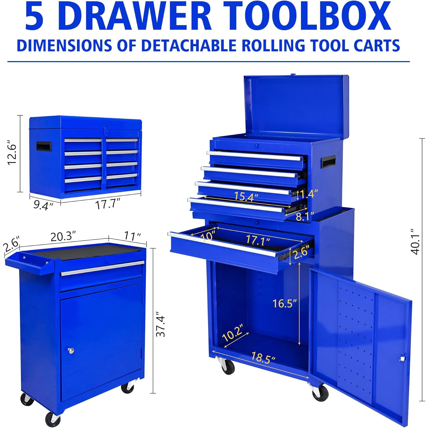 Roller cabinet with 5 drawers removable top box with inner lining adjustable shelf locking mechanism - Image 11