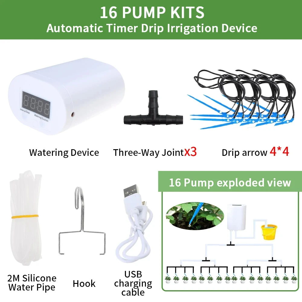 Automatic Plant Flower Watering Pump Home Sprinkler Drip Irrigation Device 2/4/8/16 Heads - Image 9